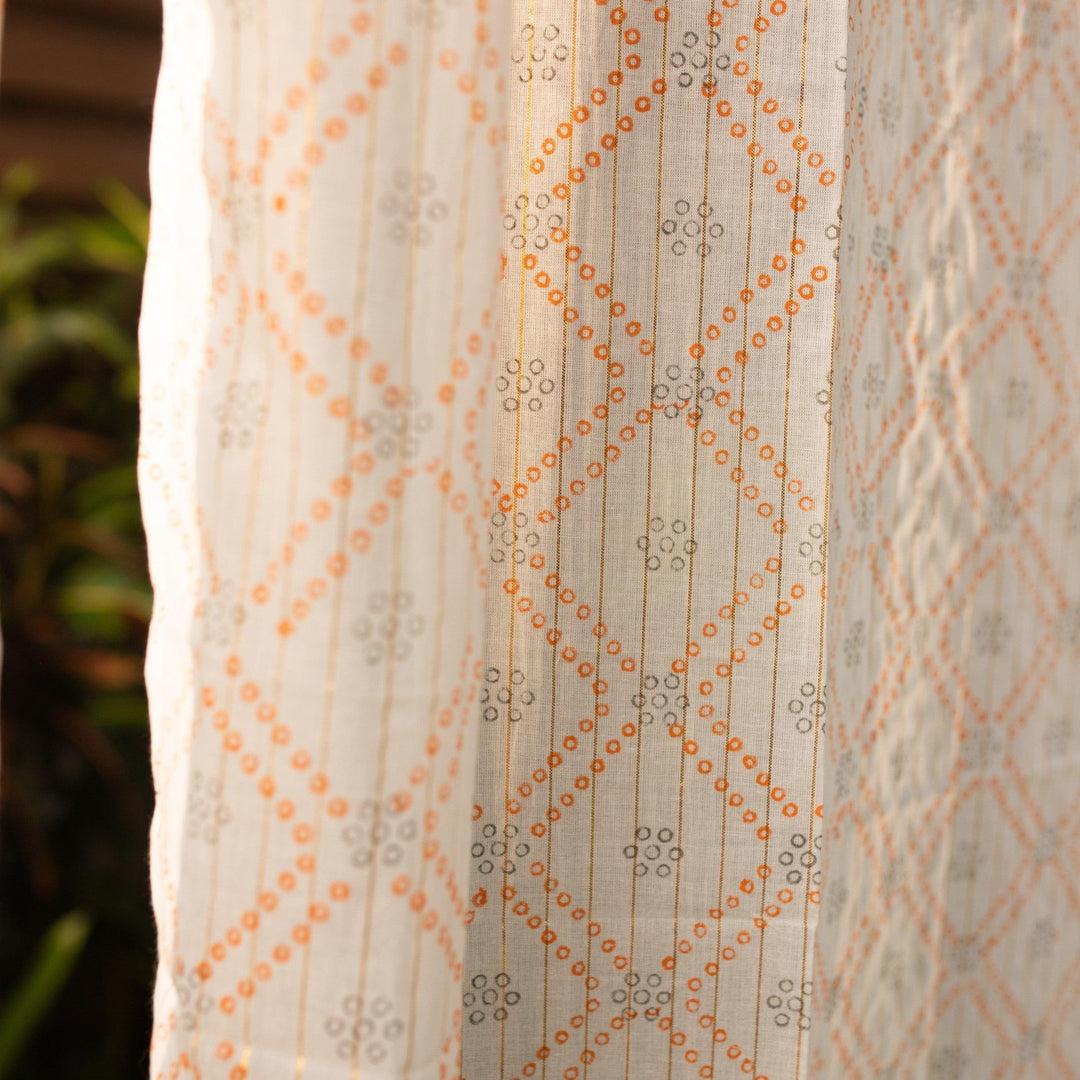 Lurex Bandhani Blockprint Sheer Curtain-Curtains-House of Ekam
