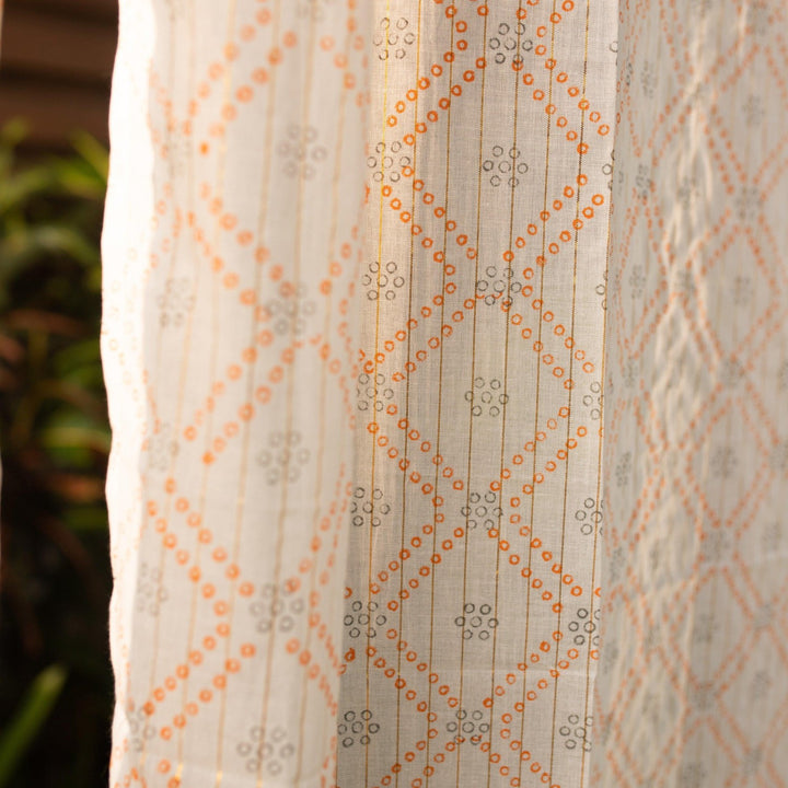 Lurex Bandhani Blockprint Sheer Curtain-Curtains-House of Ekam