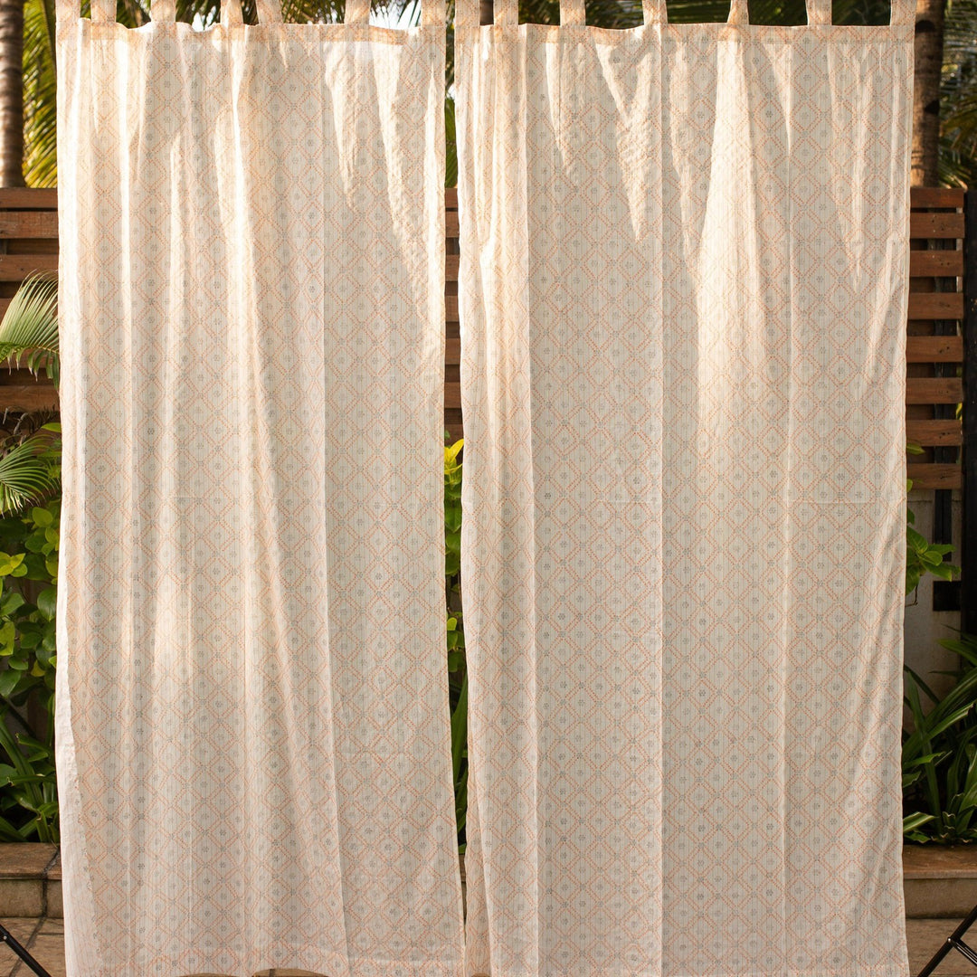 Lurex Bandhani Blockprint Sheer Curtain-Curtains-House of Ekam