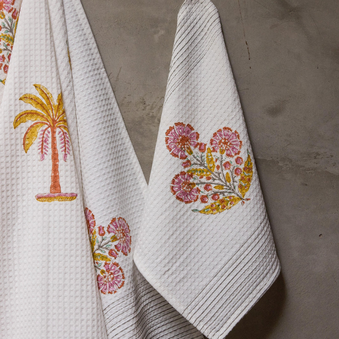 Malabar Blockprint Bath/Hand/Face Waffle Towel-bath towels-House of Ekam