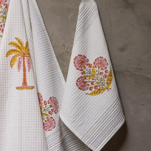 Malabar Blockprint Bath/Hand/Face Waffle Towel-bath towels-House of Ekam