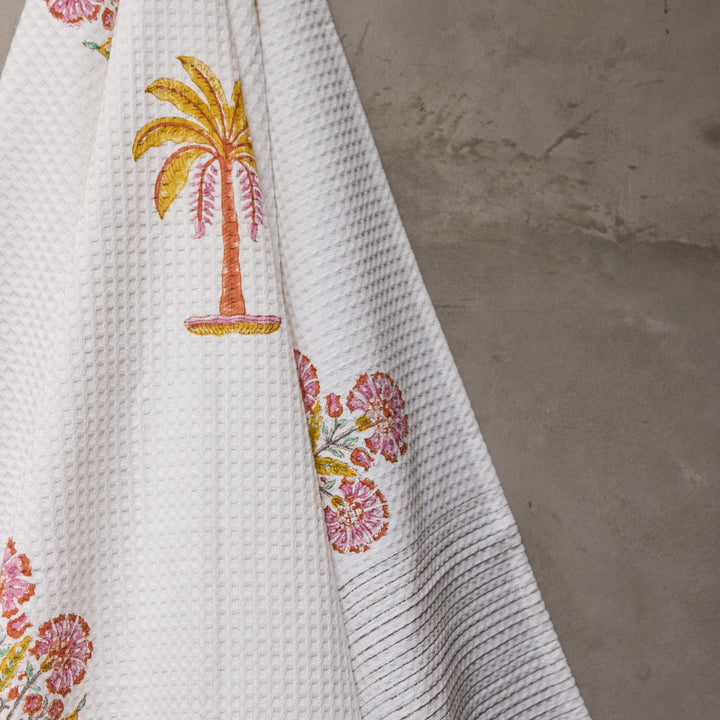 Malabar Blockprint Bath/Hand/Face Waffle Towel-bath towels-House of Ekam