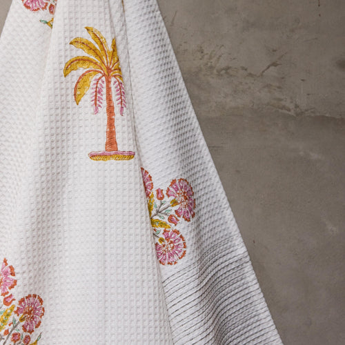 Malabar Blockprint Bath/Hand/Face Waffle Towel-bath towels-House of Ekam