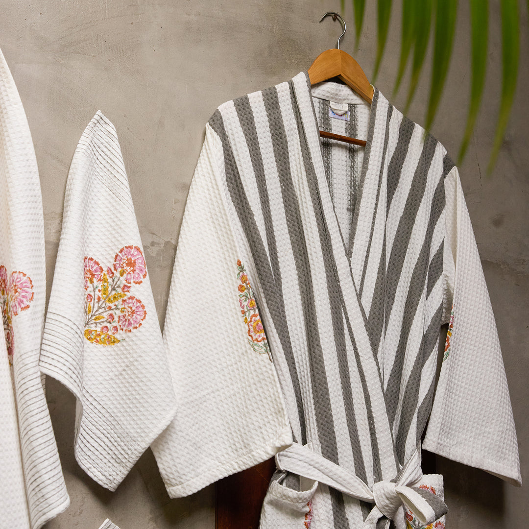 Malabar Blockprint Bath/Hand/Face Waffle Towel-bath towels-House of Ekam