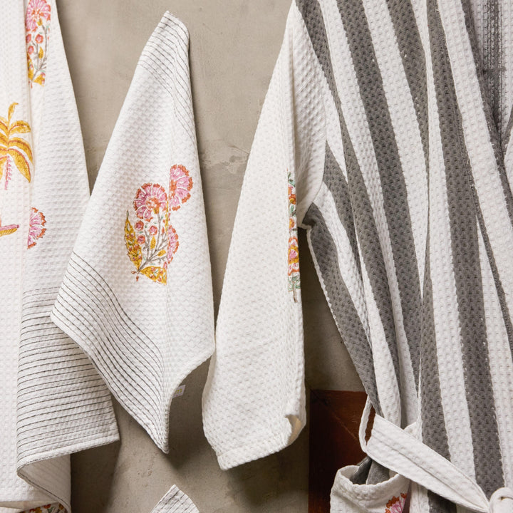Malabar Blockprint Bath/Hand/Face Waffle Towel-bath towels-House of Ekam