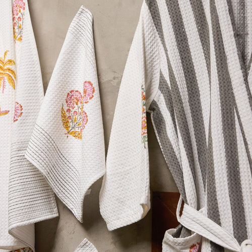 Malabar Blockprint Bath/Hand/Face Waffle Towel-bath towels-House of Ekam