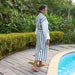 Malabar Grey Stripe Cotton Bathrobe-Bath robes-House of Ekam