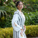 Malabar Grey Stripe Cotton Bathrobe-Bath robes-House of Ekam