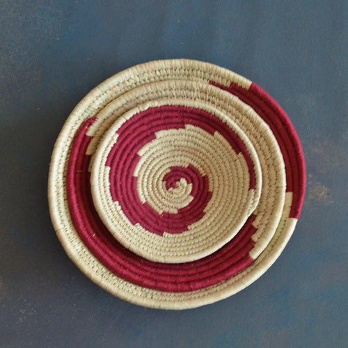 Maroon Abstract Sabai Seagrass Handwoven Grass Basket-Sabai baskets-House of Ekam