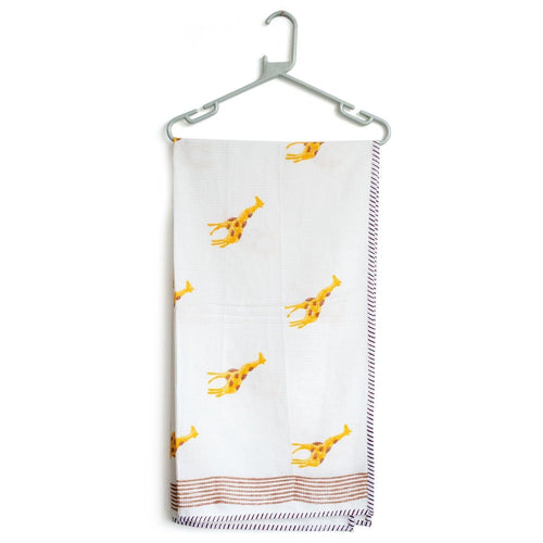 Masai Giraffe Blockprint Bath/Hand/Face Waffle Towel-bath towels-House of Ekam