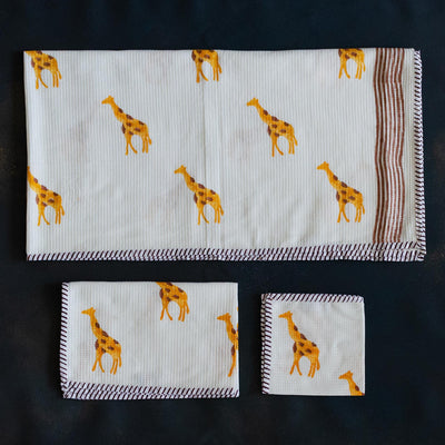 Masai Giraffe Blockprint Bath/Hand/Face Waffle Towel-bath towels-House of Ekam