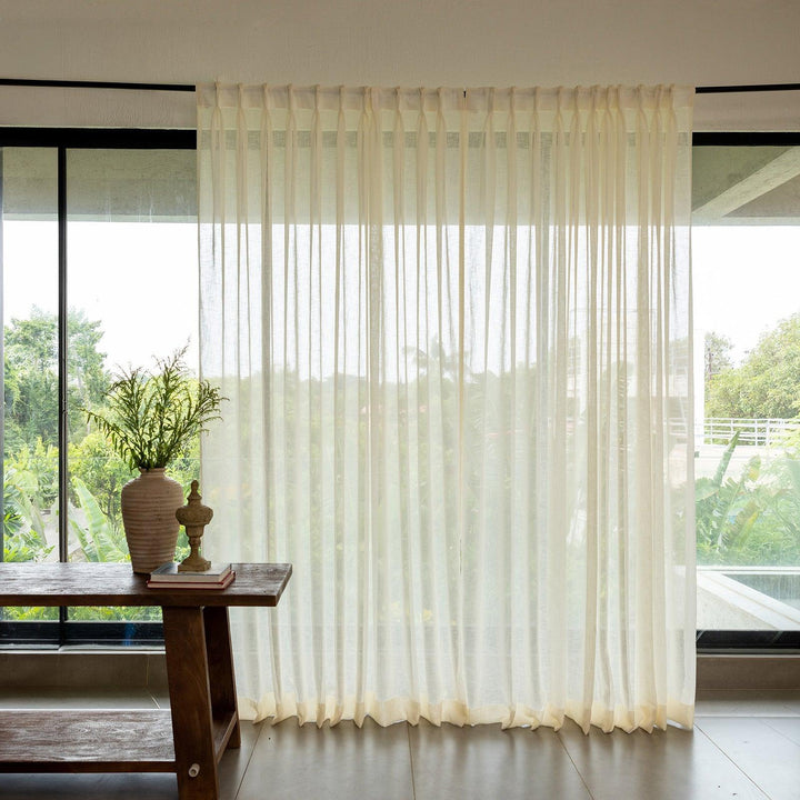 Milk White Poly Linen Sheer Curtain-Curtains-House of Ekam
