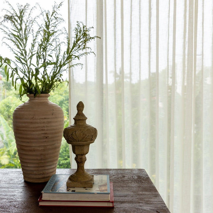 Milk White Poly Linen Sheer Curtain-Curtains-House of Ekam
