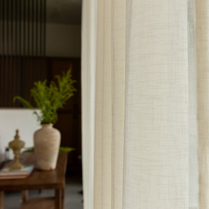 Milk White Poly Linen Sheer Curtain-Curtains-House of Ekam