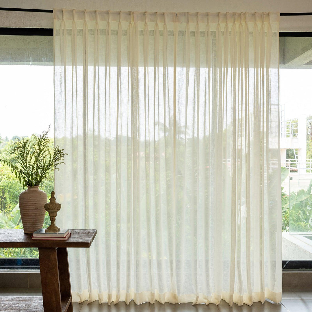 Milk White Poly Linen Sheer Curtain-Curtains-House of Ekam