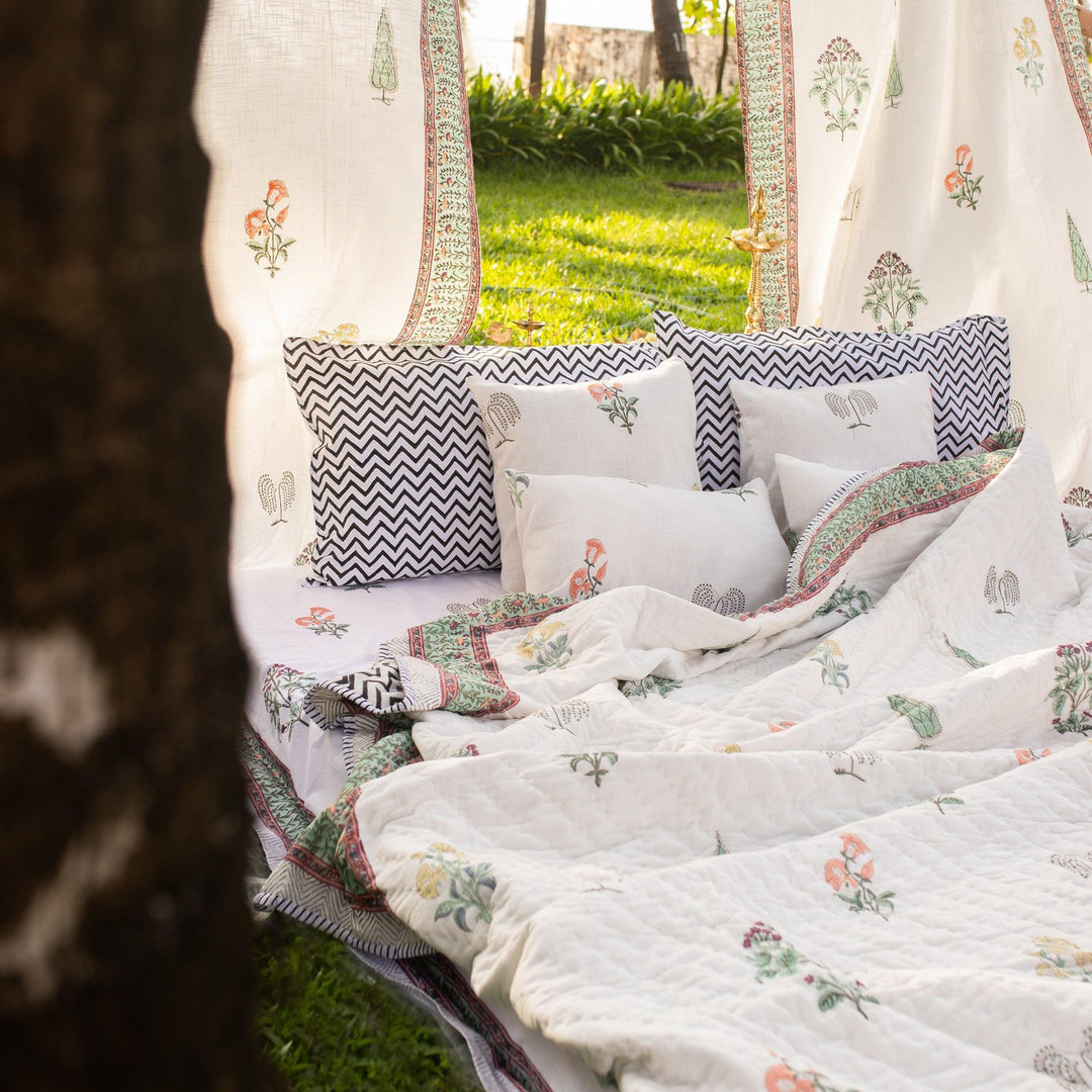 Mughal Garden Delhi Double Bed Quilt Set-Quilt sets-House of Ekam