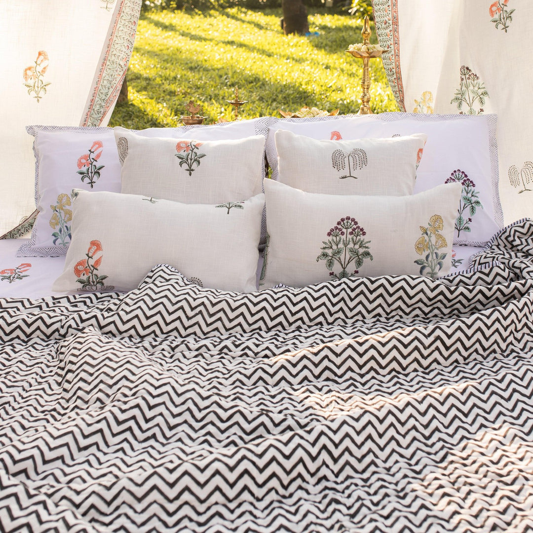 Mughal Garden Delhi Double Bed Quilt Set-Quilt sets-House of Ekam