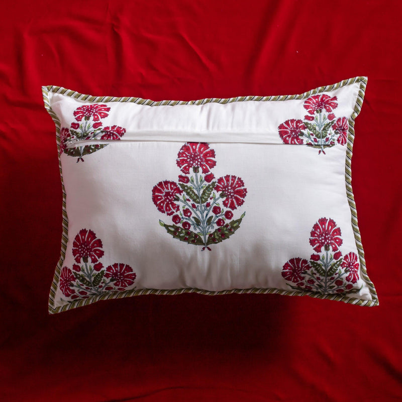 Mughal Red Poppy Pique Cushion Cover-Cushion Covers-House of Ekam