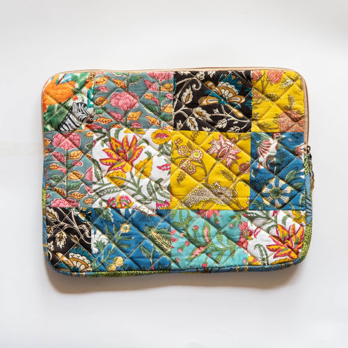 Multi Color Blockprinted Patchwork Laptop Sleeve-Laptop Sleeves-House of Ekam