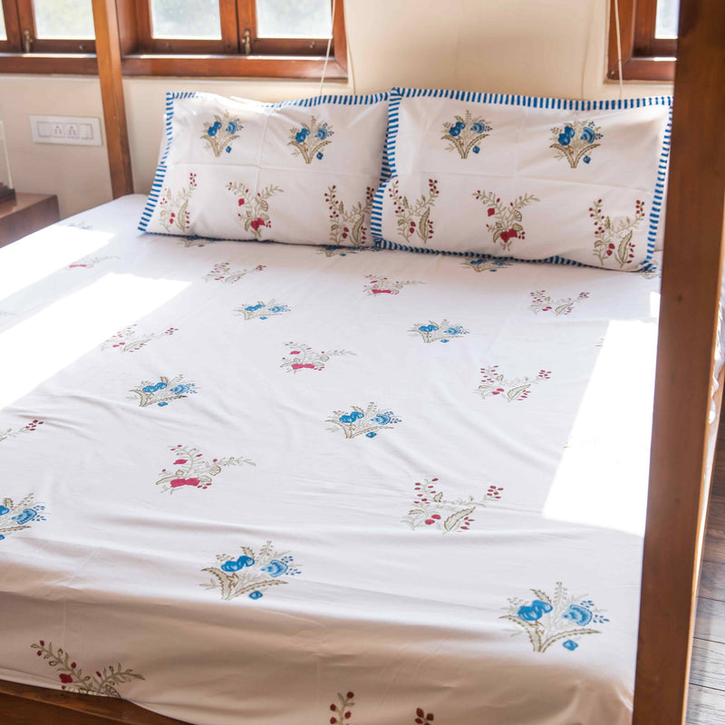 Multicolor Floral Buti Cotton Blockprinted Bedsheet-Bedsheets-House of Ekam