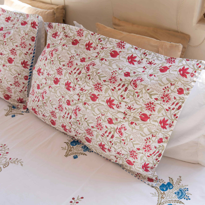 Multicolor Floral Buti Cotton Blockprinted Bedsheet-Bedsheets-House of Ekam