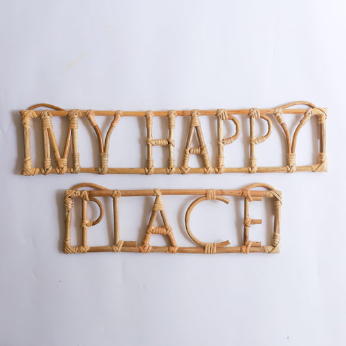 My Happy Place Rattan Wall Art Quote-Quotes-House of Ekam