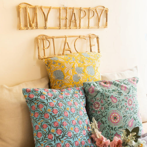 My Happy Place Rattan Wall Art Quote-Quotes-House of Ekam