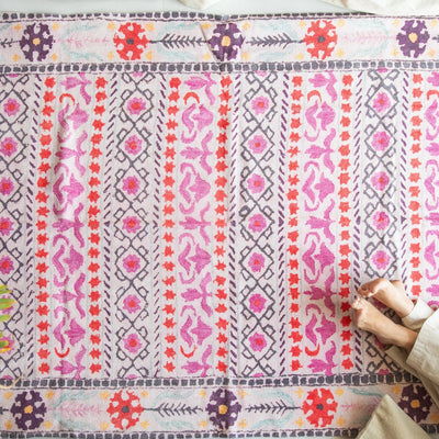 Nayla Multicolour Screen Printed Cotton Rug-Rug-House of Ekam