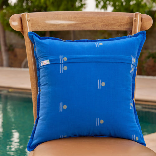 Neel Rong with Gold Jamdani Cotton Handloom Cushion Cover-Cushion Covers-House of Ekam