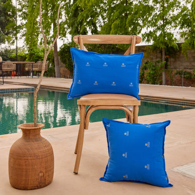 Neel Rong with Gold Jamdani Cotton Handloom Cushion Cover-Cushion Covers-House of Ekam