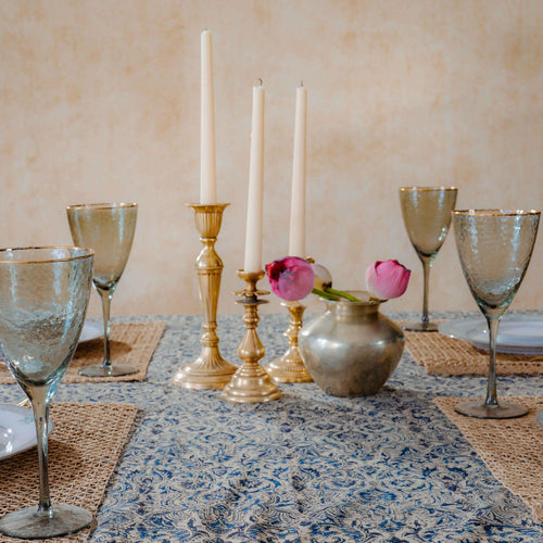 Neelam Damask Kalamkari Handblockprinted Table Cloth-Table Runners-House of Ekam