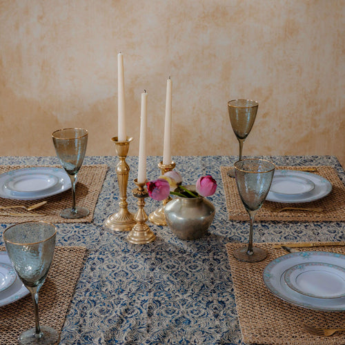 Neelam Damask Kalamkari Handblockprinted Table Cloth-Table Runners-House of Ekam