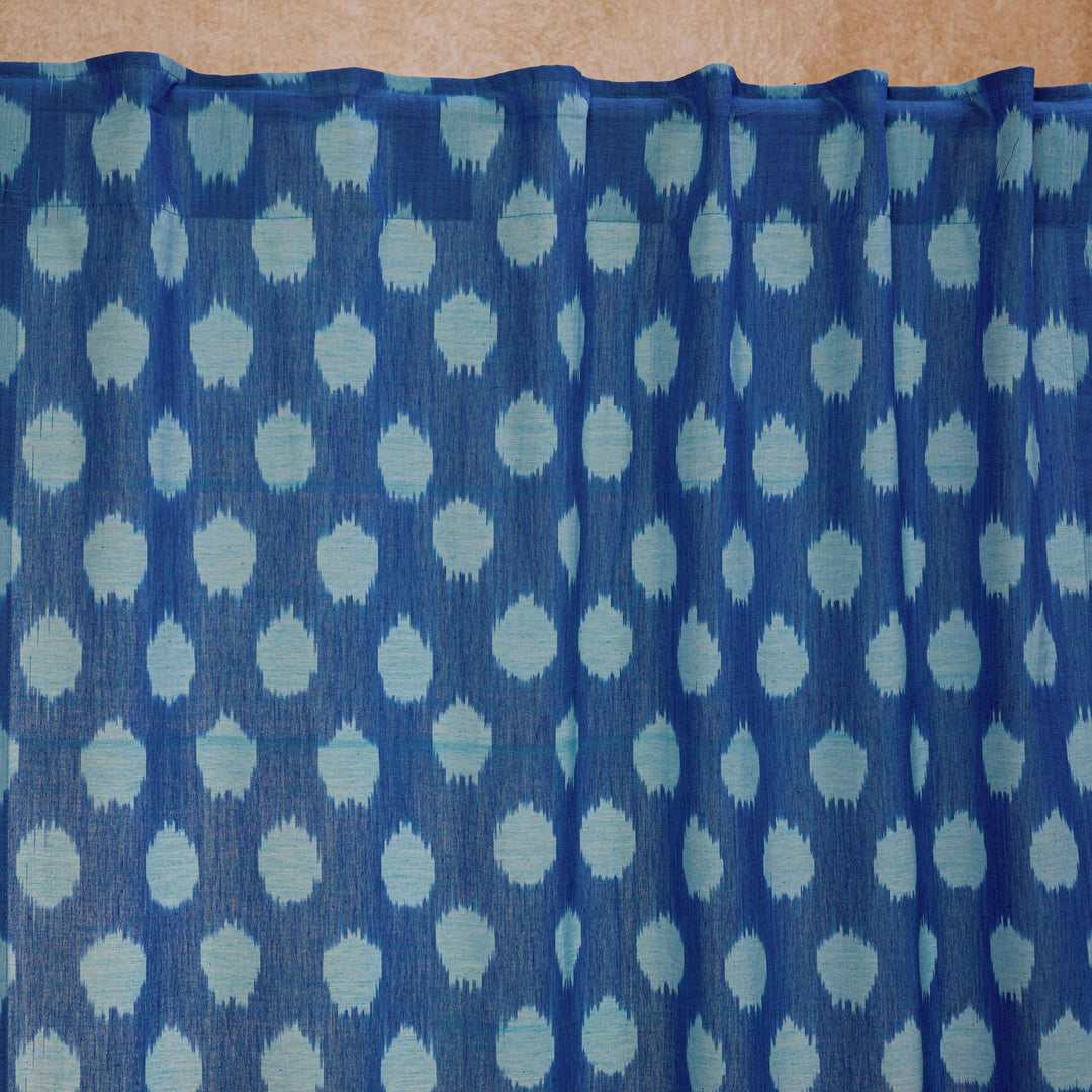 Neerja Blue and White Ikat Handloom Curtain-Curtains-House of Ekam