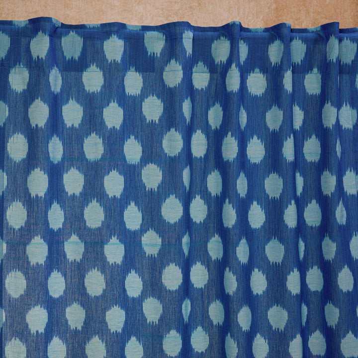 Neerja Blue and White Ikat Handloom Curtain-Curtains-House of Ekam