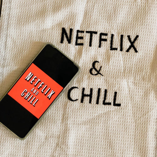 Netflix and Chill Embroidered Cotton Tea Towel-Tea Towels-House of Ekam