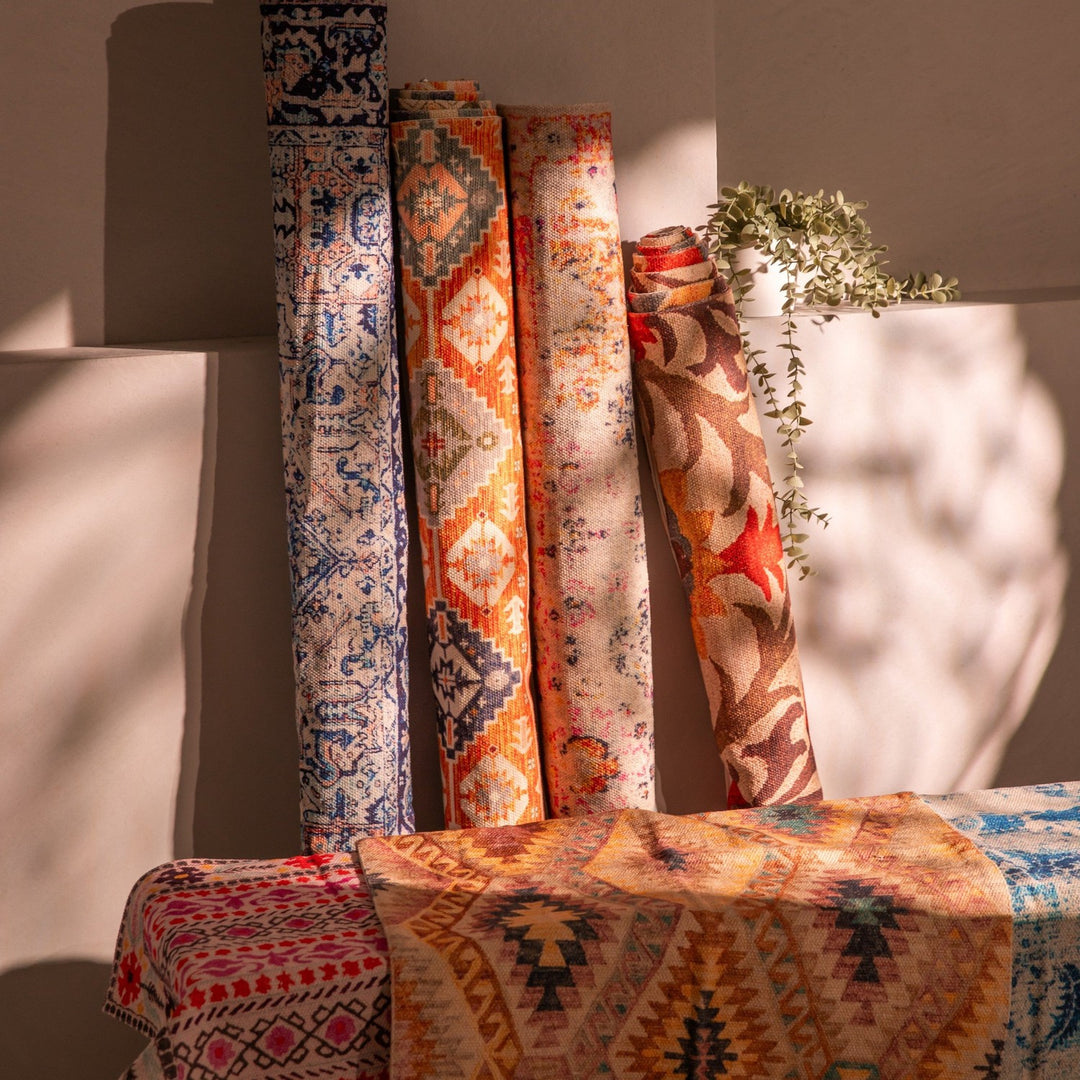 Niloofar Multicolour Screen Printed Cotton Rug-Rug-House of Ekam