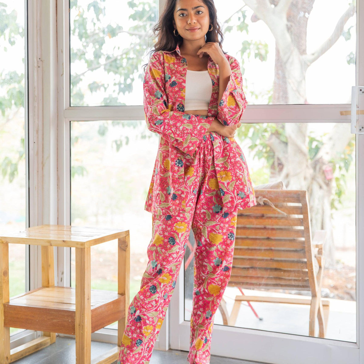 Nisha Multicolor Floral Jaal Hand Blockprinted Co-ord Set-Coord sets-House of Ekam