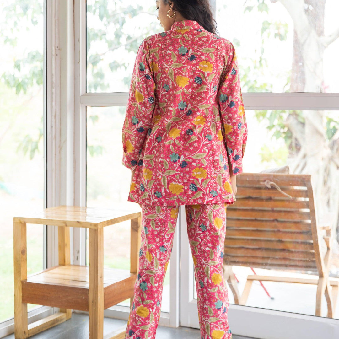 Nisha Multicolor Floral Jaal Hand Blockprinted Co-ord Set-Coord sets-House of Ekam