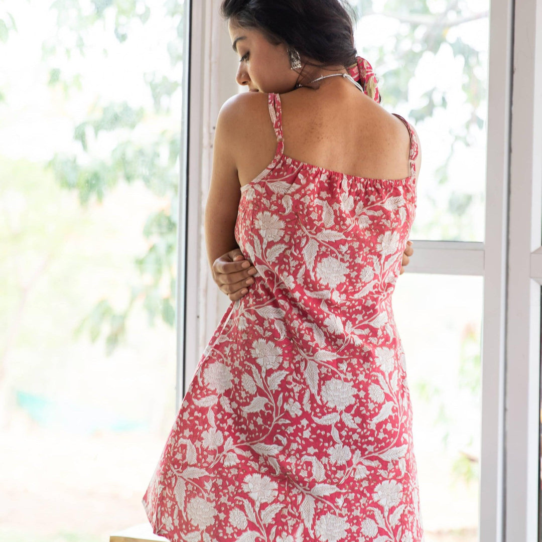 Nisha Pink Floral Jaal Spaghetti Kurti-Shirts-House of Ekam