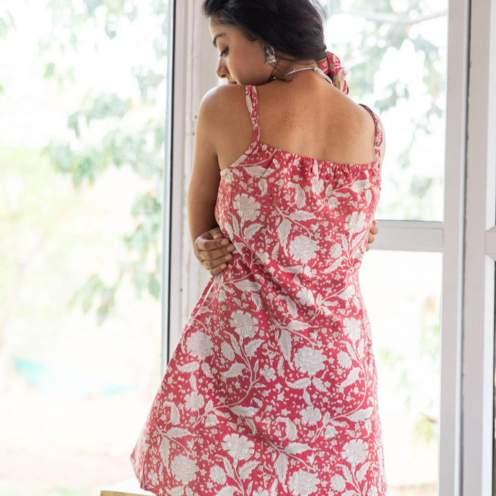 Nisha Pink Floral Jaal Spaghetti Kurti-Shirts-House of Ekam