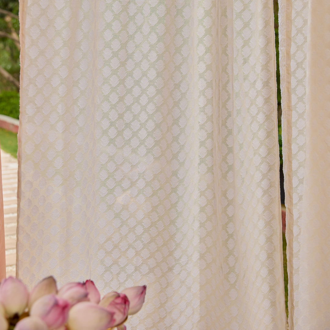 Off-White Buti Baag Cutwork Cotton Banaras Curtain-Curtains-House of Ekam