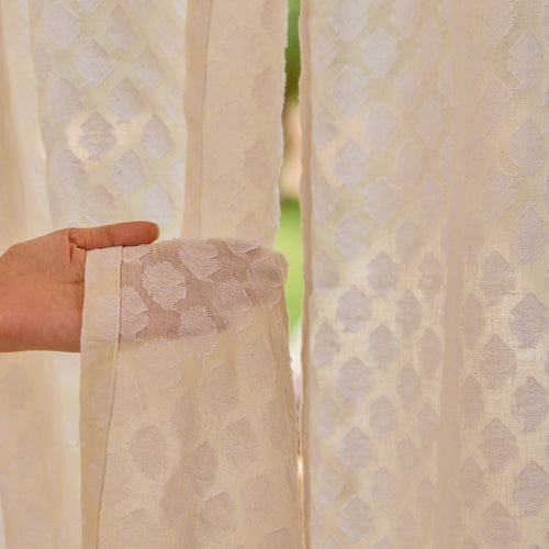 Off-White Buti Baag Cutwork Cotton Banaras Curtain-Curtains-House of Ekam