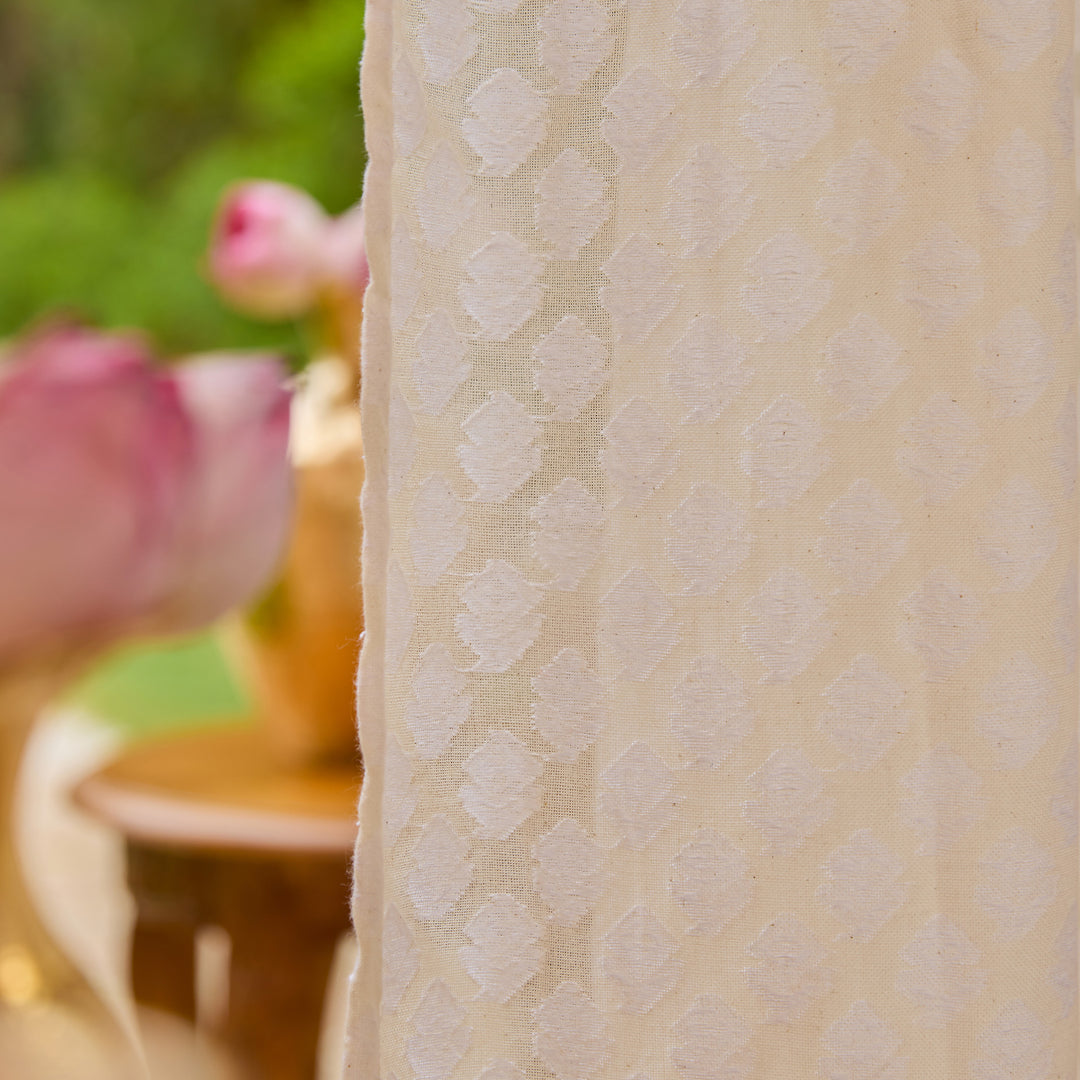 Off-White Buti Baag Cutwork Cotton Banaras Curtain-Curtains-House of Ekam
