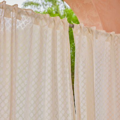 Off-White Buti Baag Cutwork Cotton Banaras Curtain-Curtains-House of Ekam