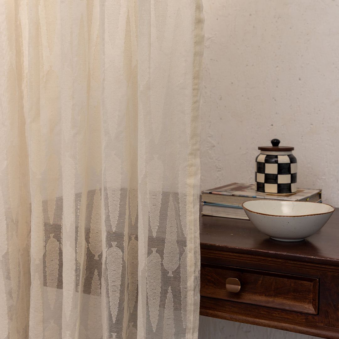 Off-White Cypress Banarsi Curtain-Curtains-House of Ekam