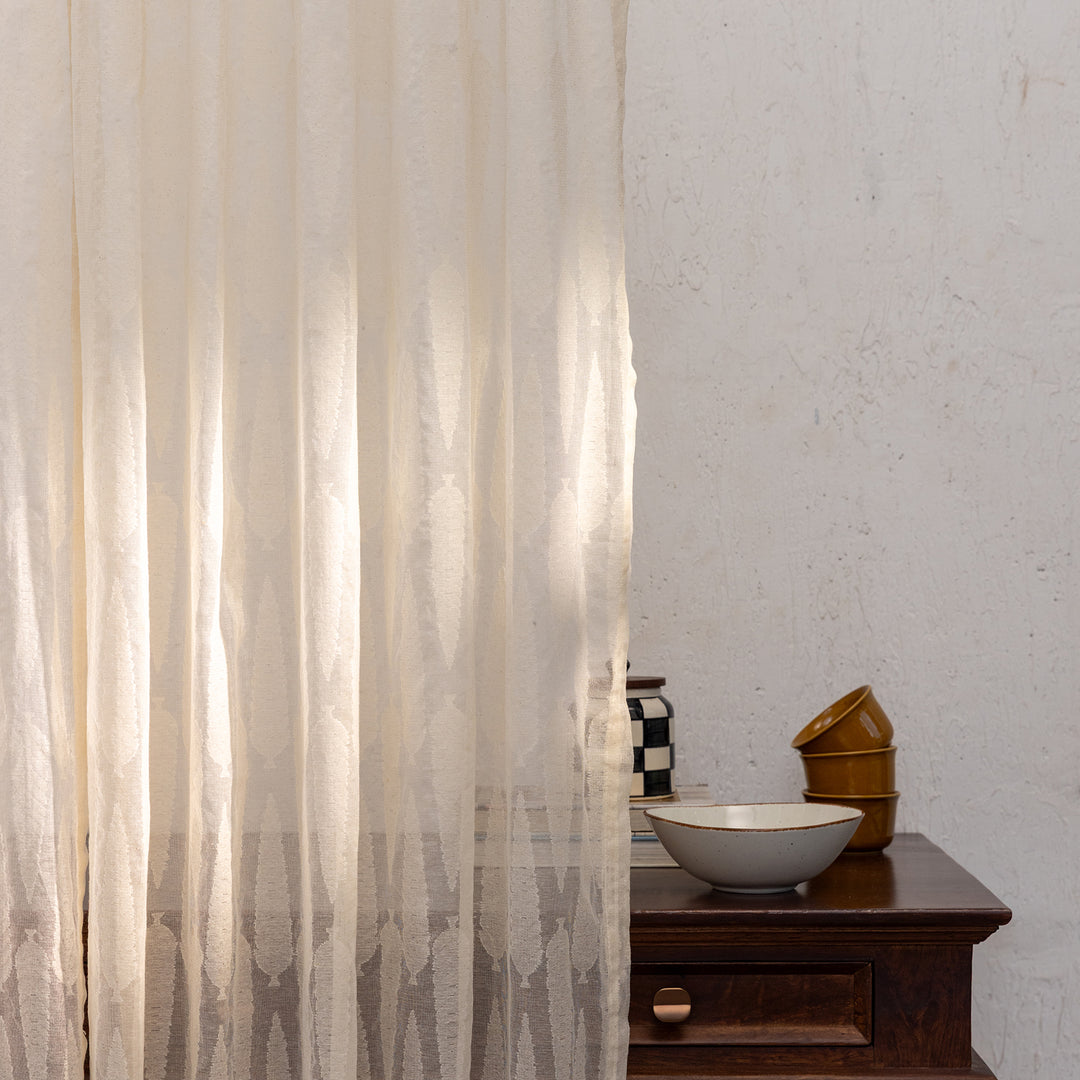 Off-White Cypress Banarsi Curtain-Curtains-House of Ekam