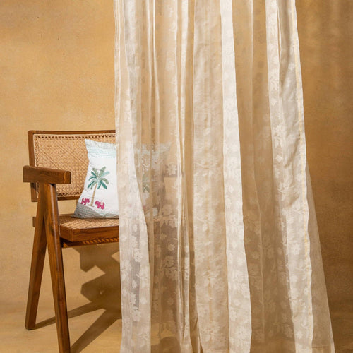 Off-White Floral Banarsi Curtain-Curtains-House of Ekam