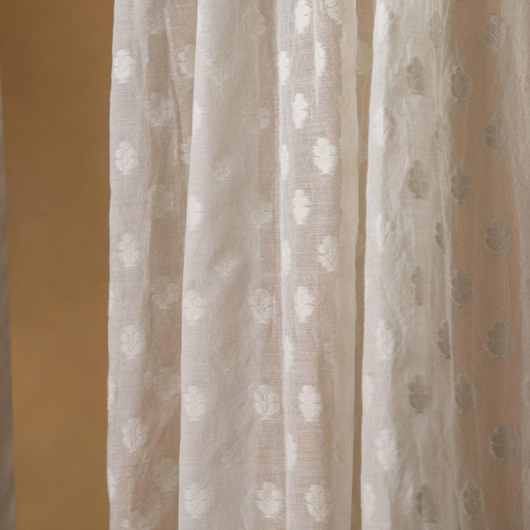 Off-White Floral Buta Banarsi Curtain-Curtains-House of Ekam