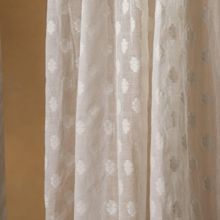 Off-White Floral Buta Banarsi Curtain-Curtains-House of Ekam