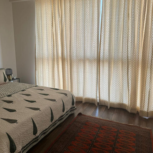 Off-White Floral Buta Banarsi Curtain-Curtains-House of Ekam